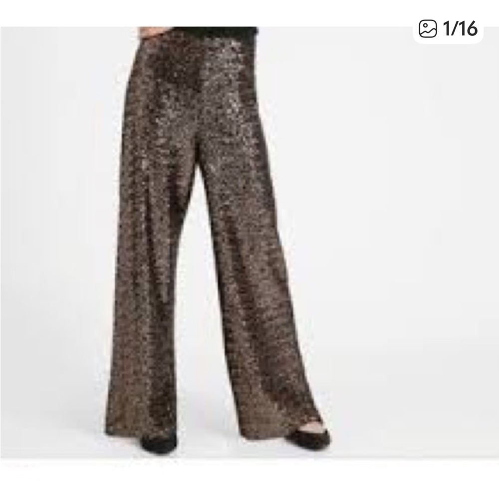 Banana Republic Gold Sequin Wide Leg Pants, Sz M